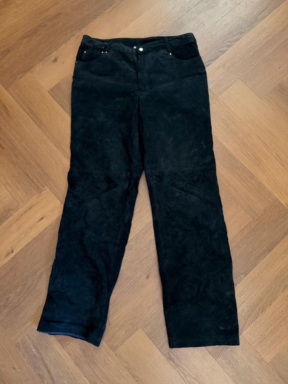 Newport News Black Genuine Leather Suede Pants Size 12 Straight Leg